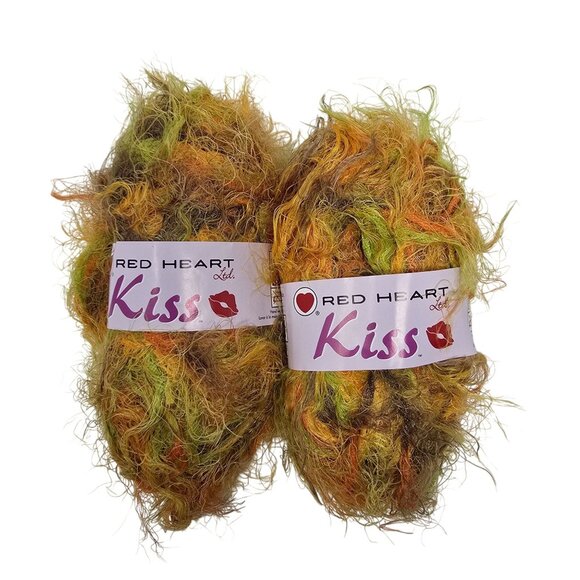 Red Heart Other - Red Heart Kiss Yarn Bulky Elf 3530 Green Orange - 2 Skeins Nylon 76m/83yd Italy